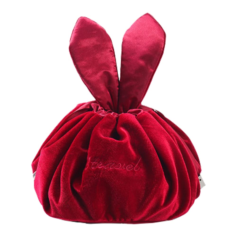 GPT Drawstring Makeup Rabbit Velvet Cosmetic Large Vanity Bag with Bunny Multifunctional Stylish Travel Wine Red [Suitcase Company] Pouch, Pouch,