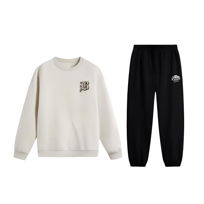 

Li-Ning Round Neck Pullover Letter Print Long Sleeve Sweatshirt With Drawstring Cuffed Pants Casual Sports Set Unisex Sets AWDV031-6+AKLU939-4 L