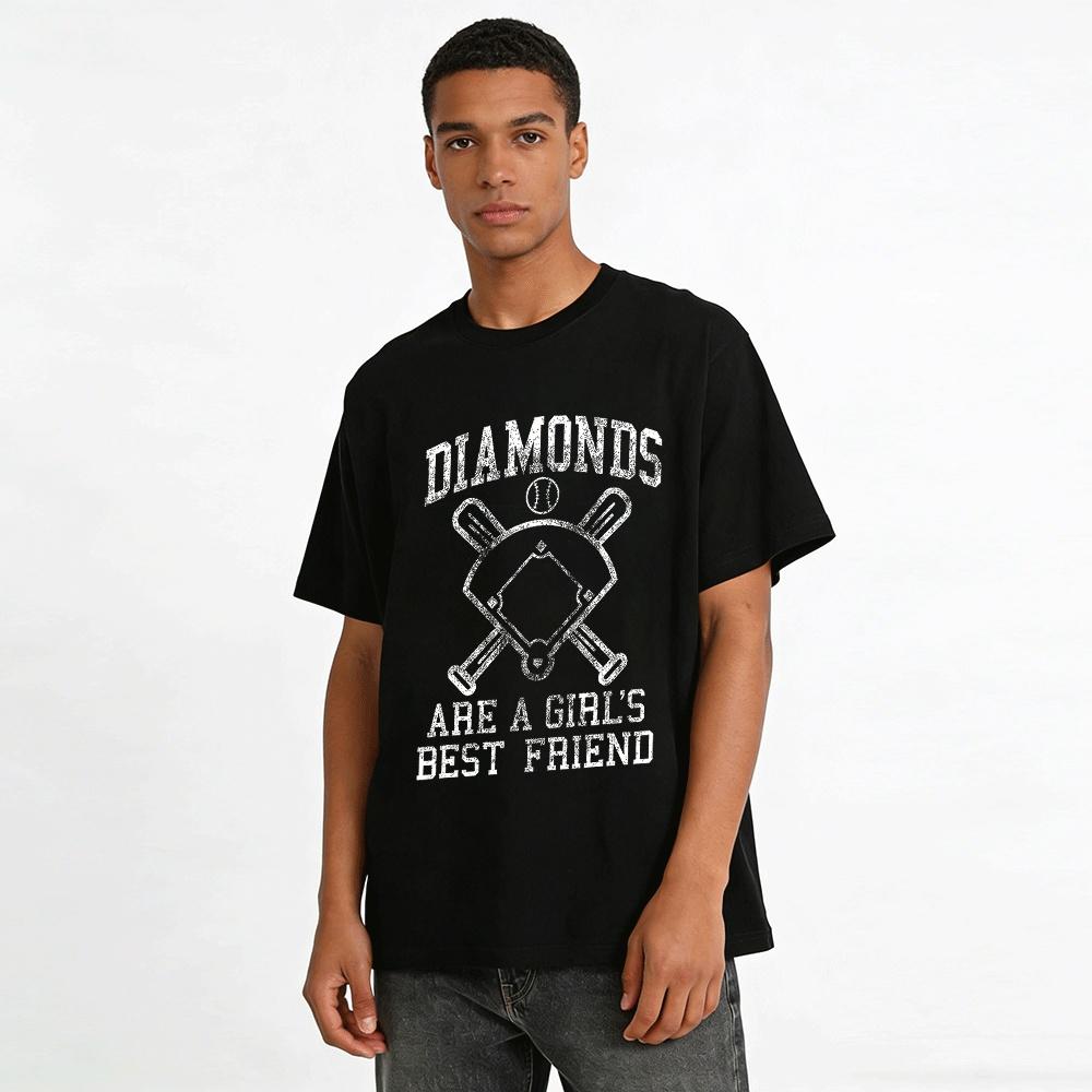 Diamonds Are A Girl's Best Friend Baseball Graphic Top Pure cotton T-shirt