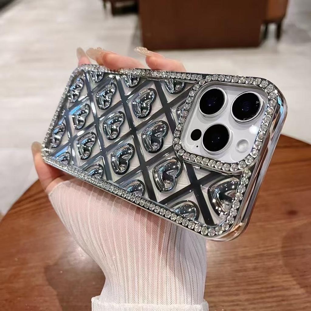 Diamond-inlaid Love Gradient Powder Suitable for Apple 16promax Mobile Phone Case New IPhone 15 Luxury Women 14
