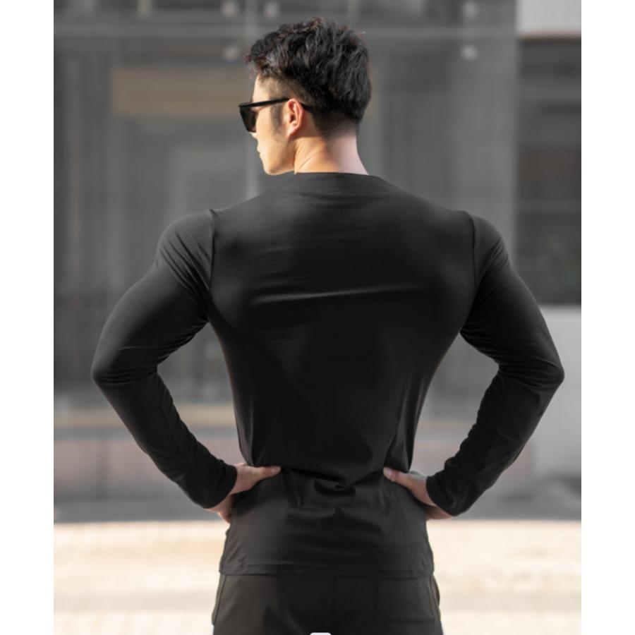 Svalové pánské sportovní tričko fitness větší velikosti Pánské elastické bavlněné podzimní polokošile s výstřihem do V s dlouhým rukávem