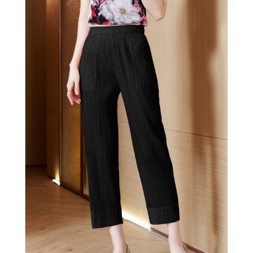 Pantaloni da Donna a Pieghe Estivi Mom Vita Elastica Gamba Dritta Larghi Modellanti Casual Gamba Dritta Corti
