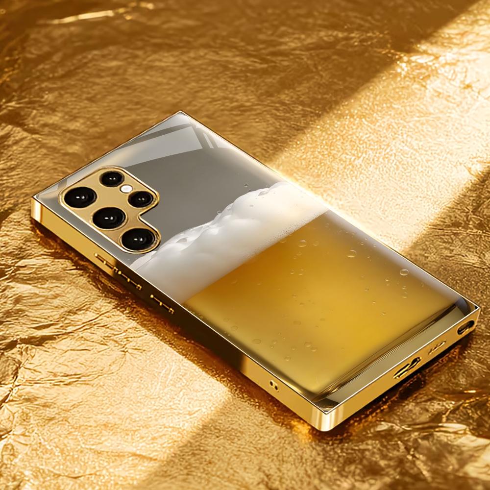Beer Atmosphere Simplicity High-end Electroplating Glass PhoneCase for Samsung Galaxy S26 S25 S24 S23 S22 S21 FE,Ultra,Plus