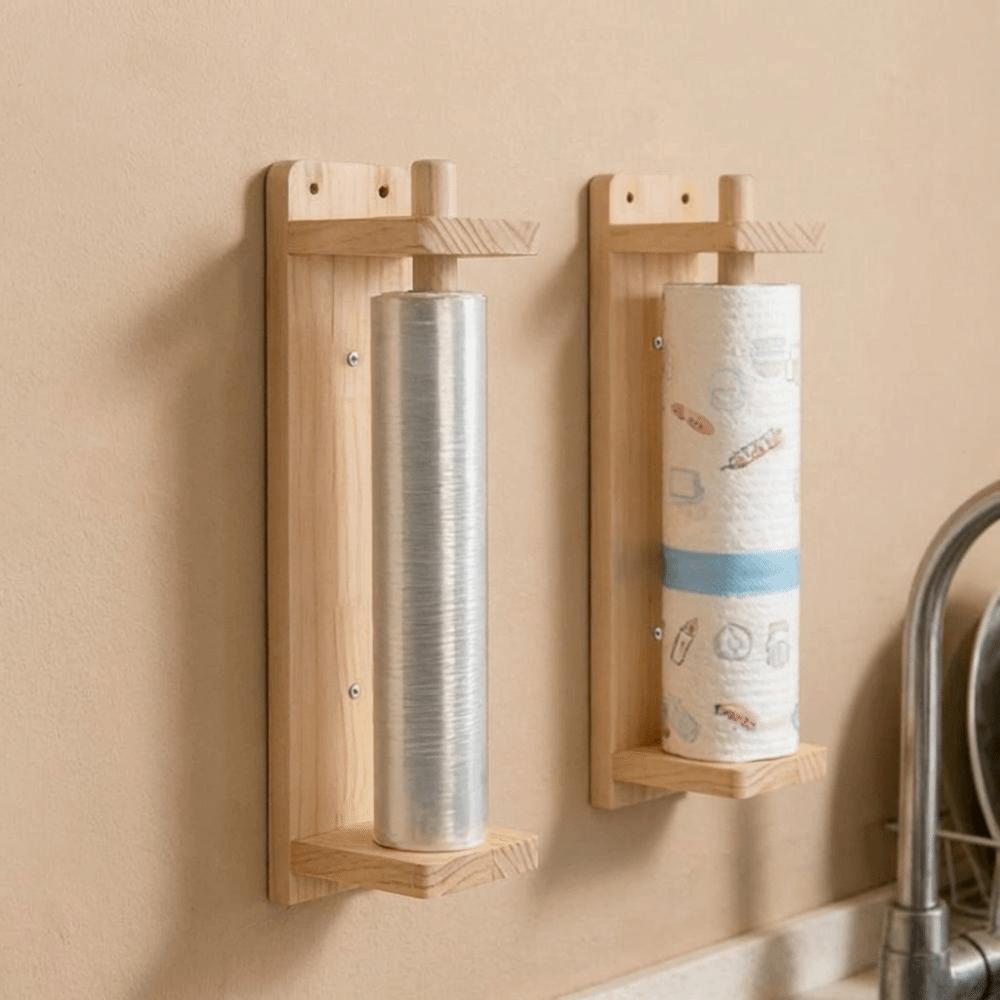 Wood Paper Towel Holder Wall Mounted Creative Roll Paper Hanger Multifunction Space Saving Tissue Storage Holder Kitchen