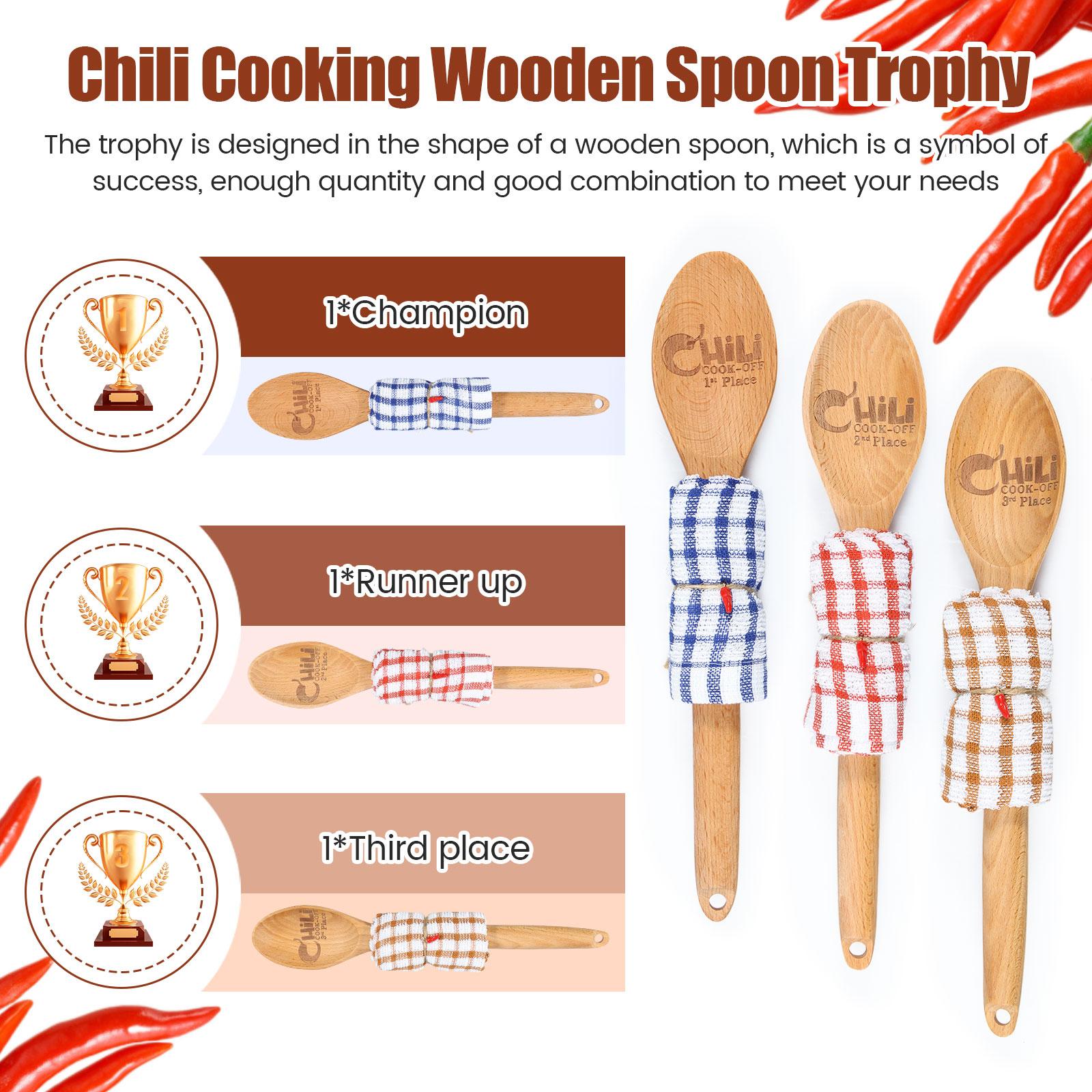 

3Pcs Chili Cook off Prize Spoons Engraved Chili Cook Off Trophies Wood Chili Cook off Spoon Award Portable Chili Cooking Spoons