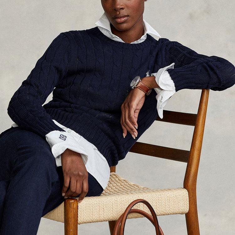 Polo Ralph Lauren SS23 Solid Color Logo Embroidered Cable Knit Sweater Women Sweater Navy-Blue 211747397-001