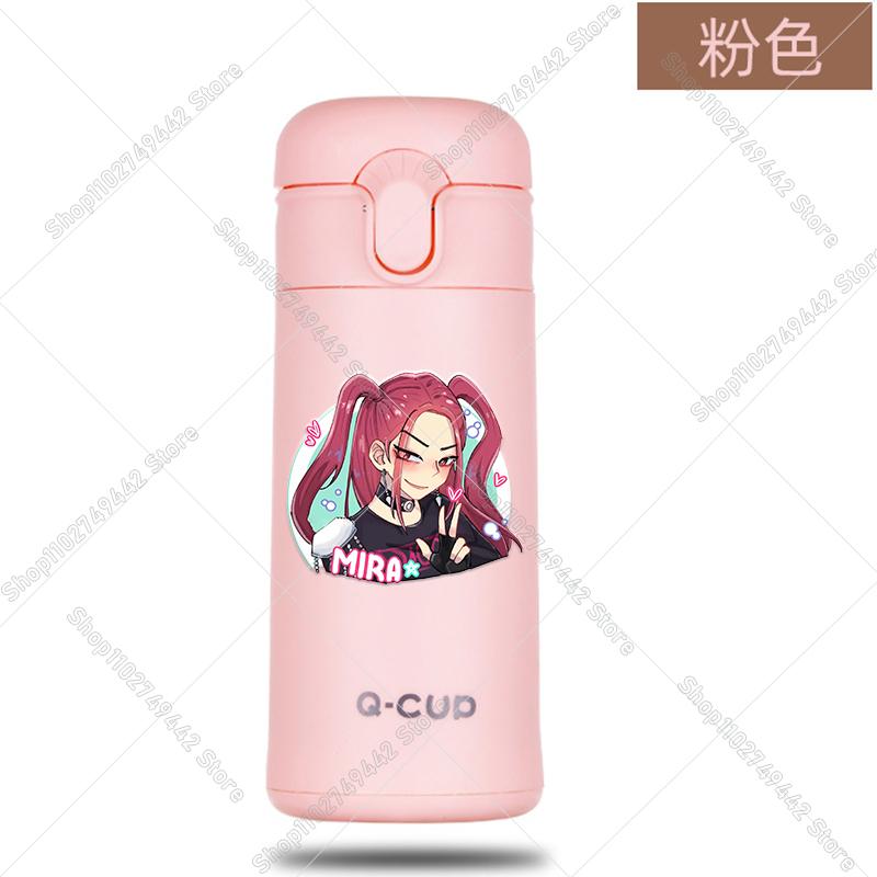 400ML KPop Demon Hunters Thermos Bottle Zoey Rumi Mira Vacuum Insulated Bottle Kids Outdoor Straw Thermo Cup Girl Birthday Present