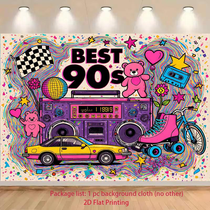 

2D Retro 90s Backdrop Colorful Hip Hop Disco Cassette Photo Booth Background 47.2x31.5inch/120*80cm