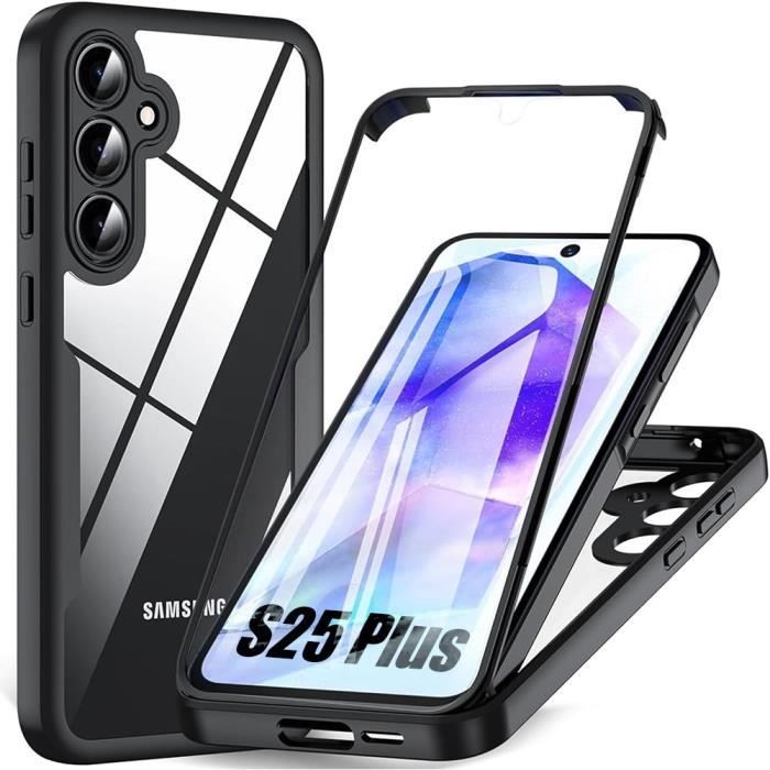 Coque Intégrale pour Samsung Galaxy S25 Plus (Galaxy S25+) Antichoc Tranparent Bordure Noir Rigide
