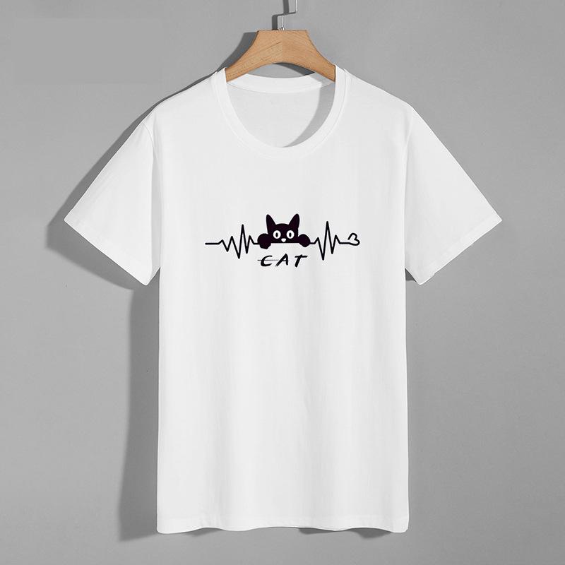 

Футболка больших размеров 12XL, мужская хлопковая повседневная футболка с коротким рукавом и круглым вырезом, дышащая удобная посадка, дизайн кошки 4XL белый