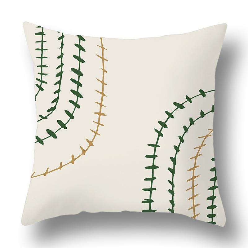 Nordic Abstract Green Geometric Pillowcase Flower Print Home Petal Velvet Pillow Cushion Cover