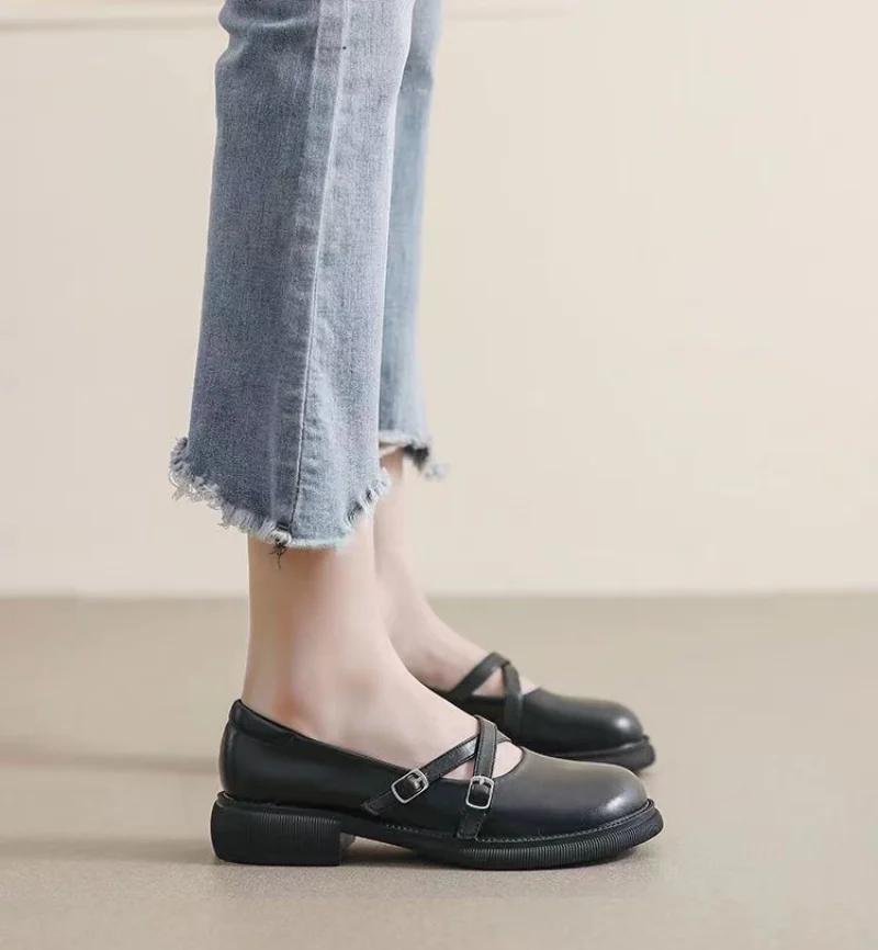 Fashion Round Toe Gothic Japanese Style Lolita Women's Shoes Low Heel Elegant Luxury Leather Casual Mary Jane Ladies Footwear Chic Point