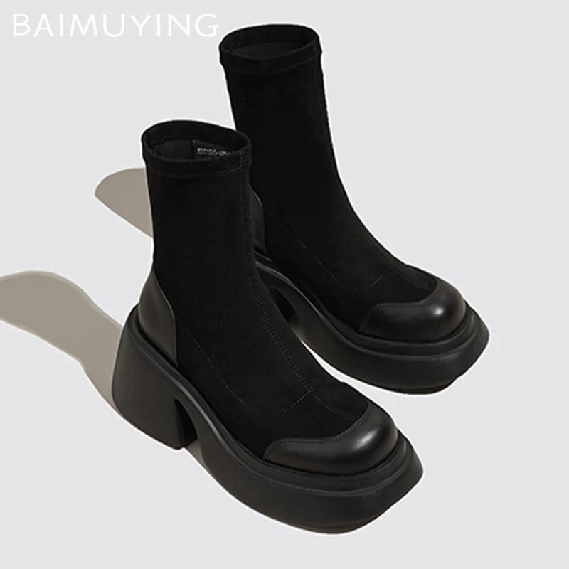 Женские высокие сапоги на платформе — фото 6