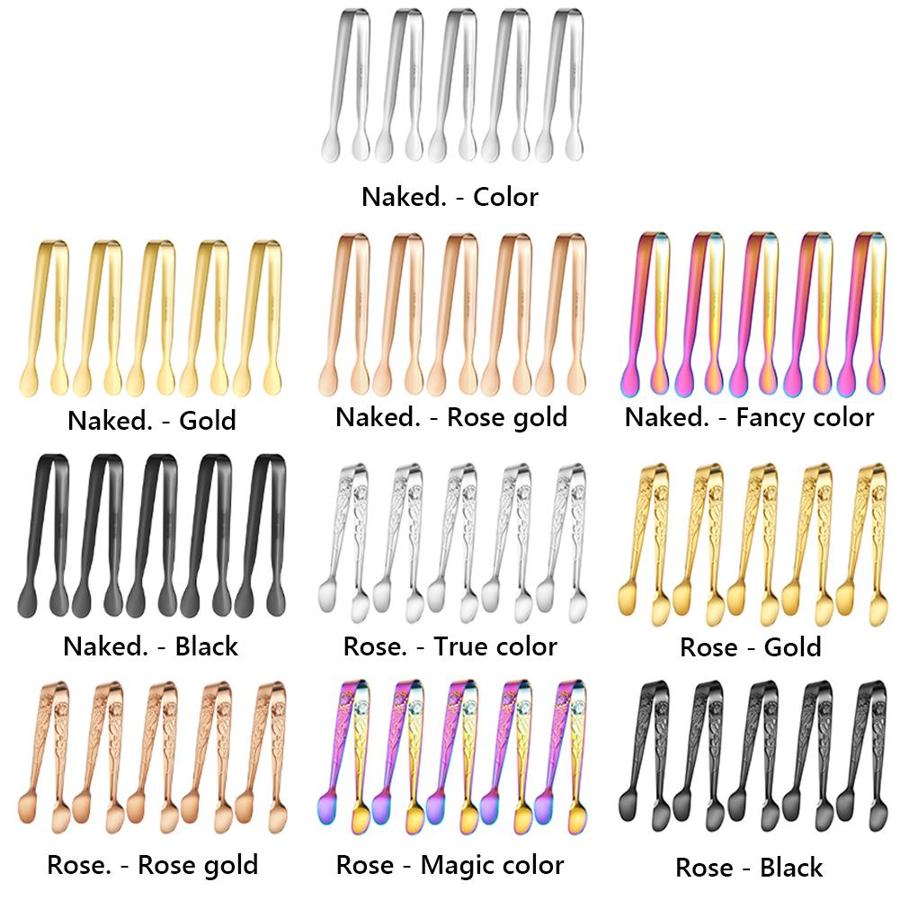 5Pcs Mini Sugar Tongs Stainless Steel 4.3Inch Foods BBQ Clips Dessert Bread Tongs for Tea Party Coffee Bar
