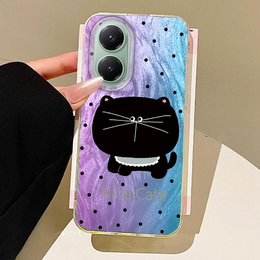 Big Headed Black Cat Circular Dots Phone Case for Xiaomi Poco X5 X7 M6 Pro X6 X3 NFC C75 C71 C65 C61 Back Silicone Shell Cover
