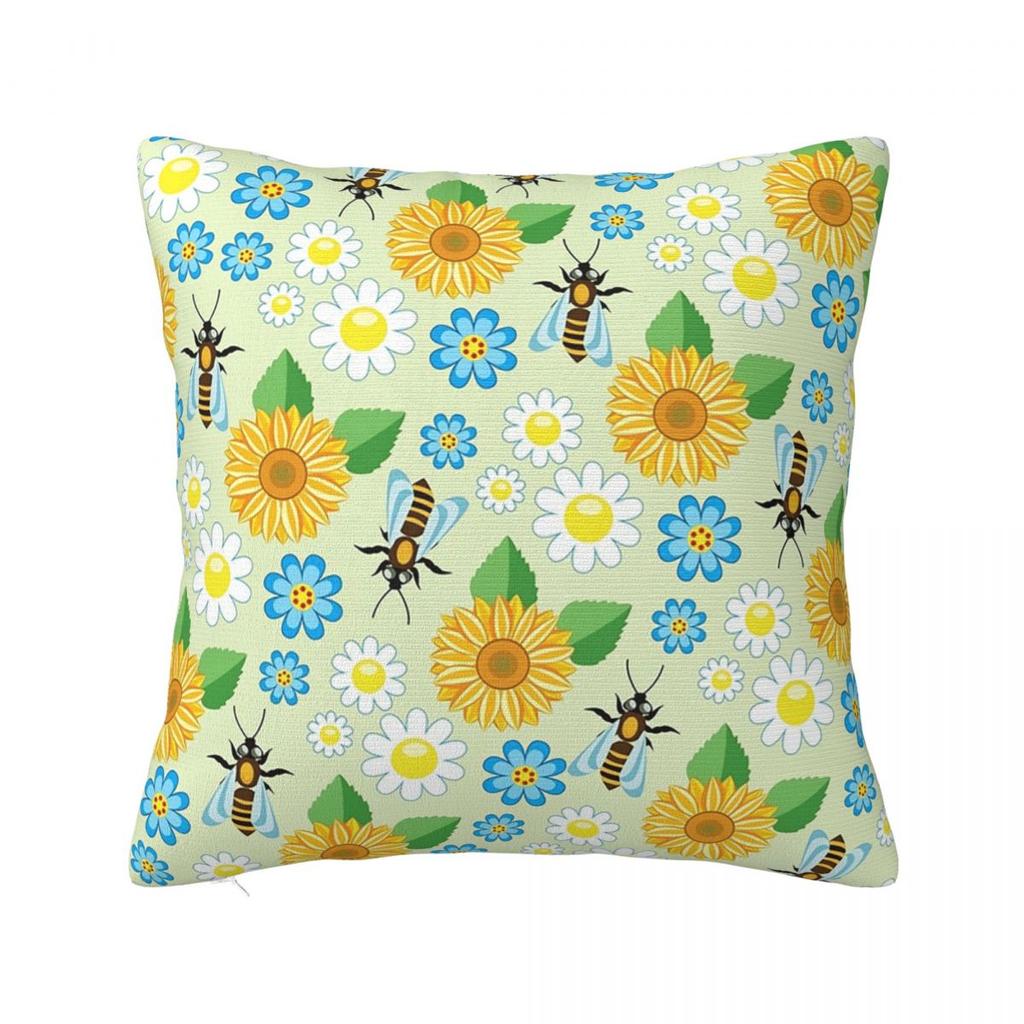 Bee And Flowers Square Pillowcase Cushion Cover Pillow Case Throw Pillow Cover for Home Sofa Living Room