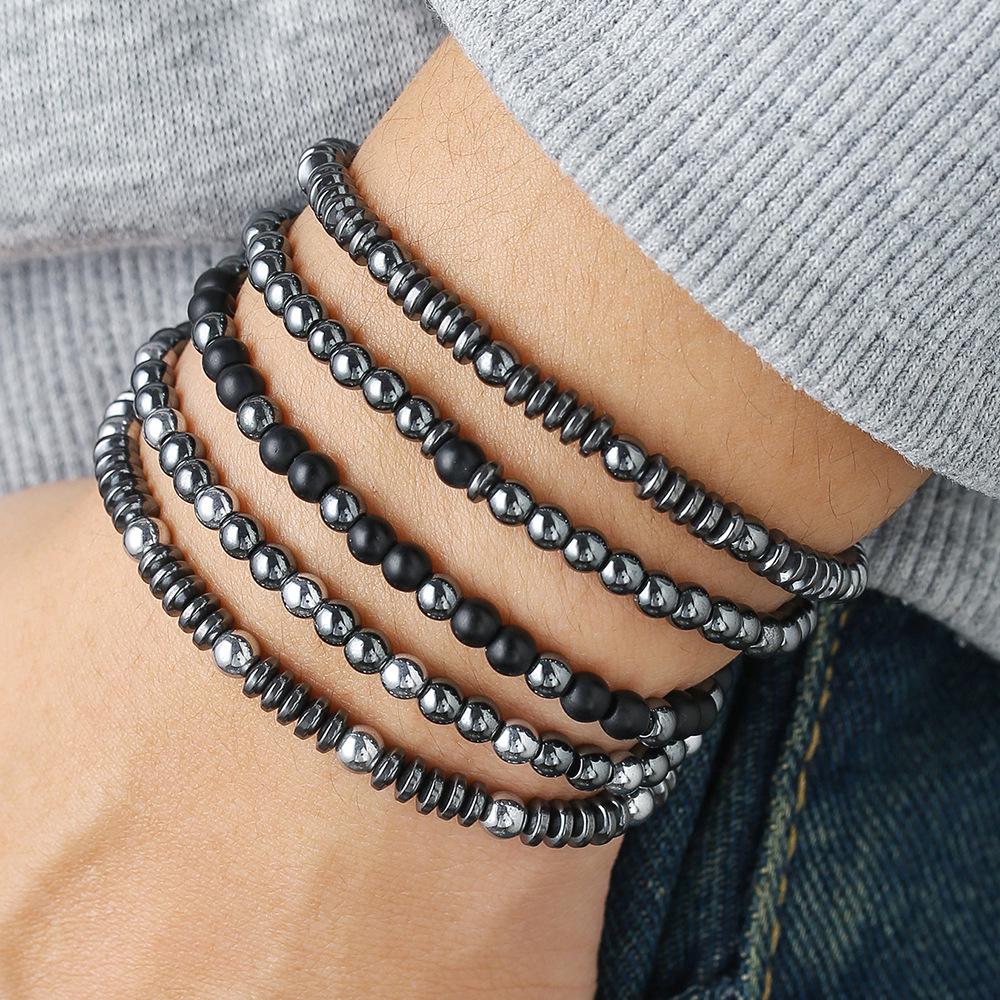 Matte Black Cubic Zirconia Ball & UFO Pendant Braided Bracelet Set