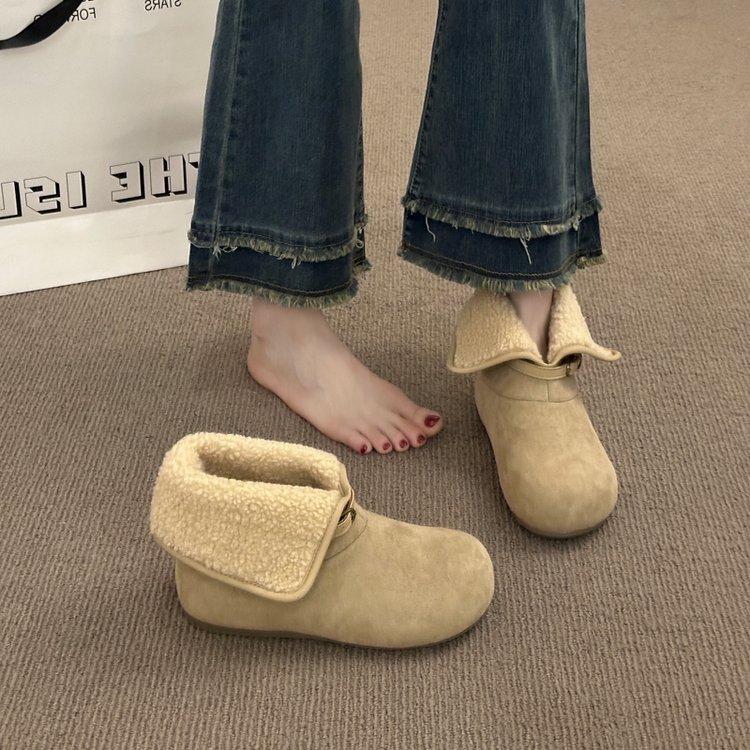 Snow Boots Women's Winter New Two Wear Thick-soled Heightening Versatile Fluffy Shoes Piled and Thickened Warm Boken Shoes Cotton Shoes