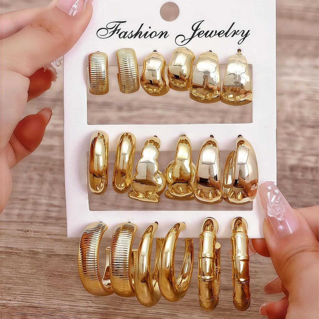 Cross-border Creative Geometric C-shaped Twist Ribbed Earring Set