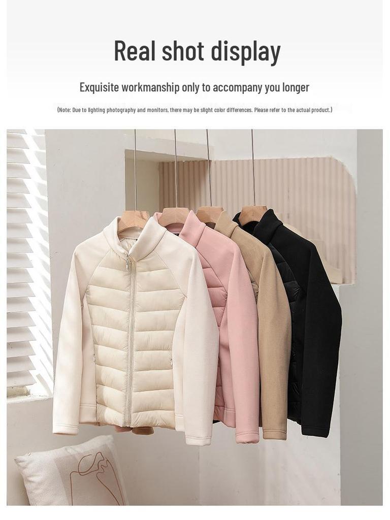 Women's Sporty Spliced Cotton Jacket - Warm Stand-Up Collar, Slim Rib, Lightweight Winter Outdoor Coat for Yoga