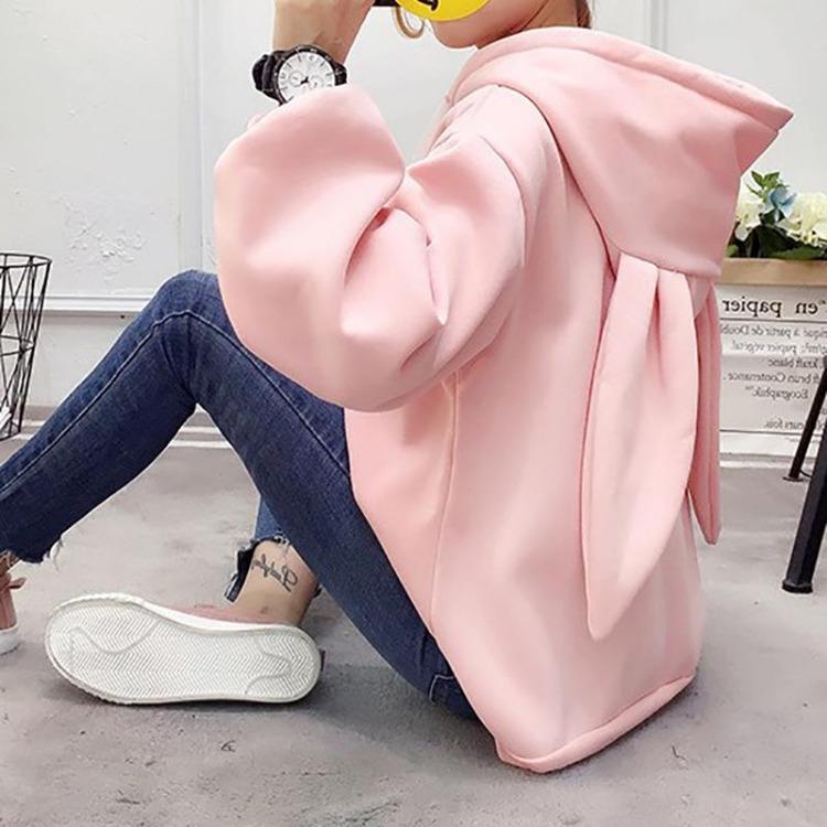 Winter Women Fleece Sweatshirt Loose Hooded Rabbit Ears Long Sleeve Autumn New Fashion