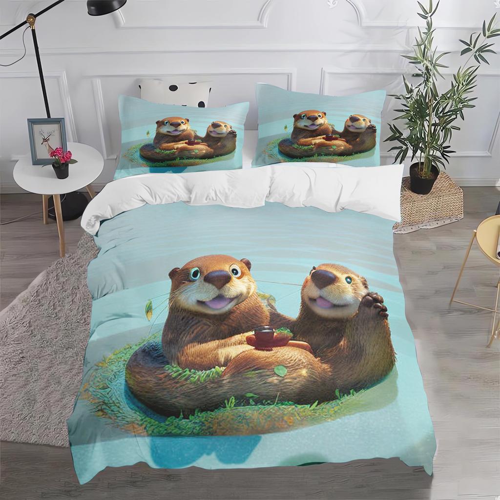 Comforter Otter Cartoon Cute Bedding Set For Kids Teens Girls Bedroom Decoration Easter Gift Friends