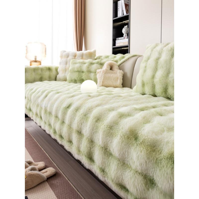 Rabbit Plush Sofa Seat Cushions Light Luxury Autumn and Winter Thickened Warm Non-Slip Full Cover Cloth Cream Wind Anti-Scratching Cover