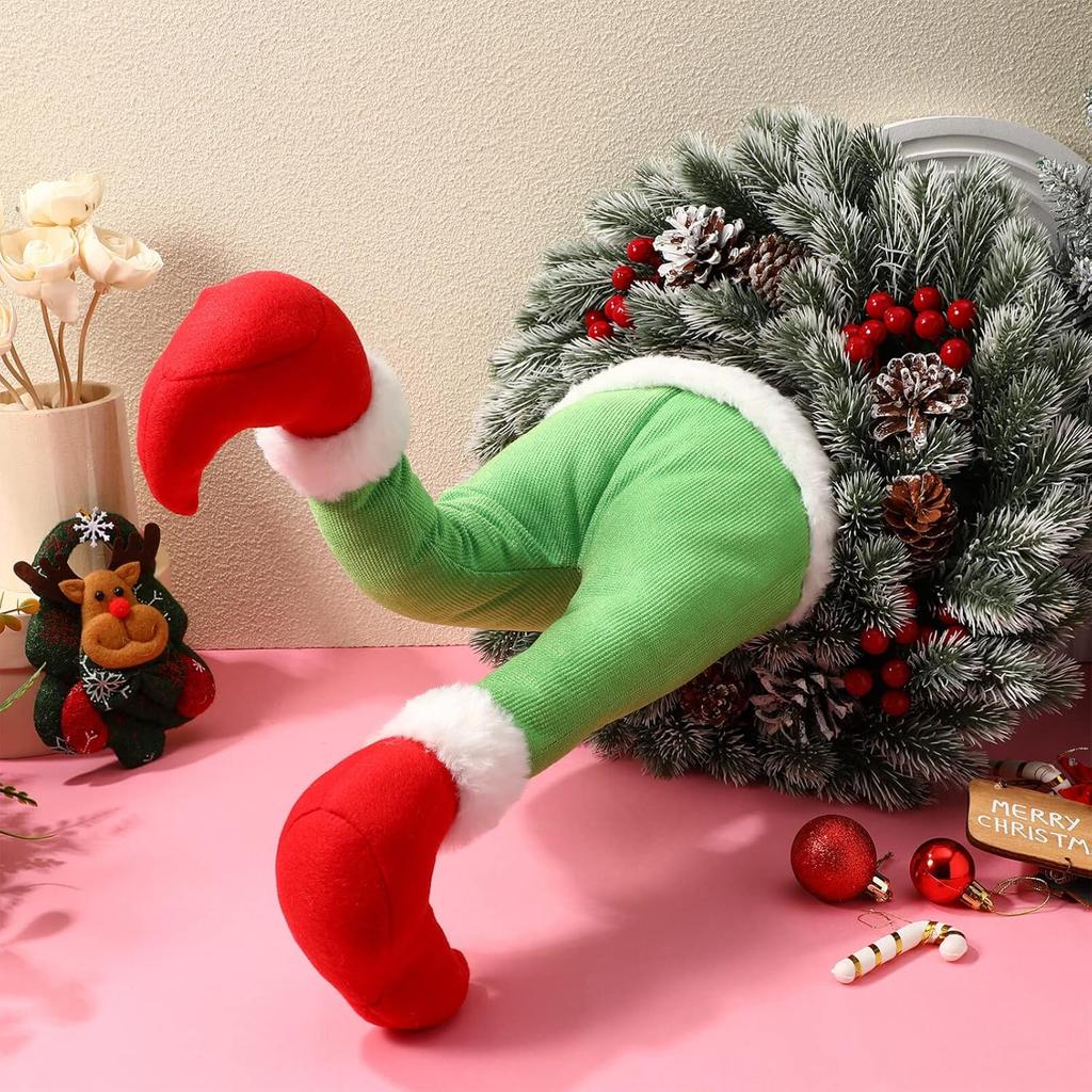 Elf Legs for Christmas Decorations Stuffed Elf Legs Ornament Green Elf Legs Pick Christmas Tree Mantel Wreaths Car Party Decoration