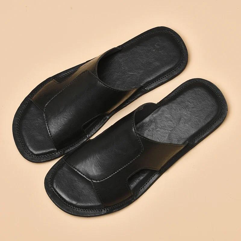 Fashion 2025 Summer New Soft Bottom Outdoor Shoes Men Fashion Genuine Leather Waterproof Sandals Casual Slipper Cool Beach Shoes Flats