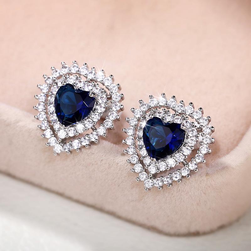 Cao Shi Heart-Shaped Zircon Earrings for Girls - Trendy All-Match Forest Style