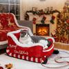 Christmas Sleigh Bed Removable Washable Plush Pet Warm Sofa with Non-Slip Base Christmas Cat Dog Nest for Winter Indoor Outdoor