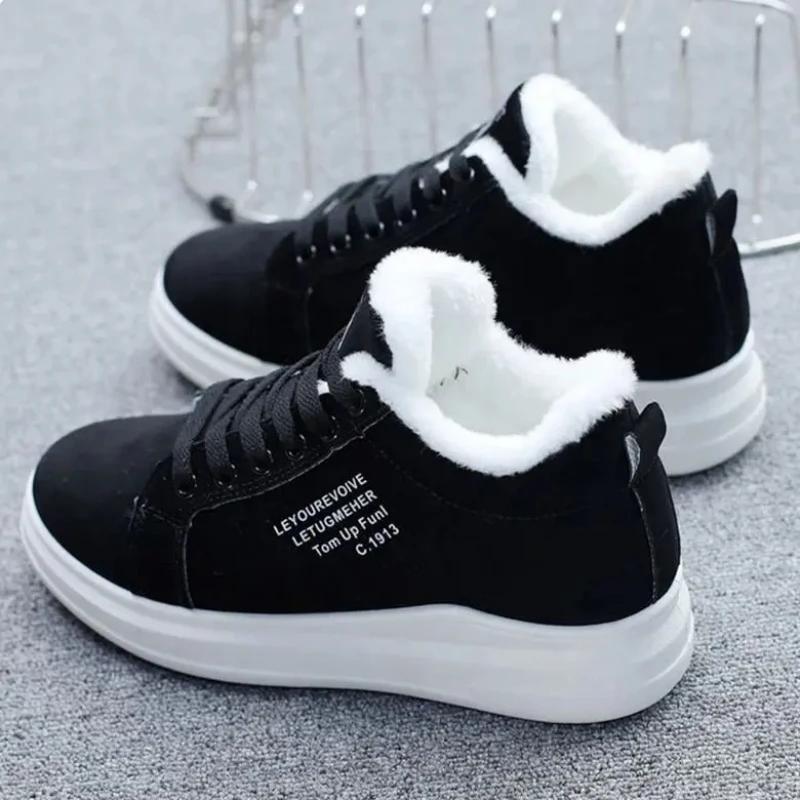 Winter Cotton Shoes Women Plus Velvet Sports Flat Heel Shoes 2025 New Snow Boots Warm Students Casual Shoes