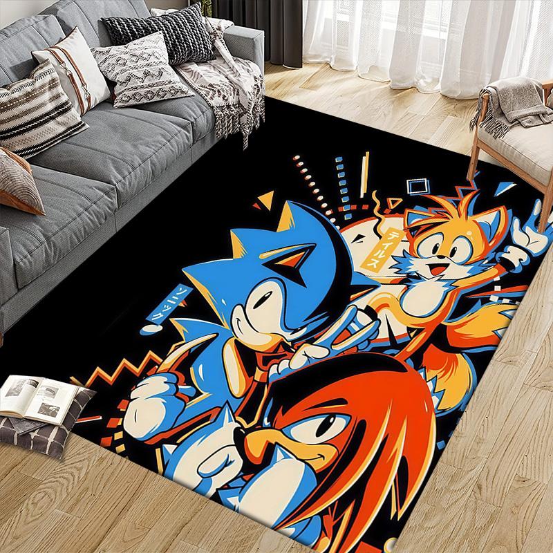 Sonic the Hedgehog Flannel Pattern Square Carpet,Area Rug,Carpet Rug for Living Room Bedroom Sofa Playroom Decor,Non-slip Floor Mat