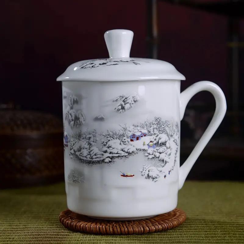 500ml Chinese Style Bone China Jingdezhen Blue and White Porcelain Tea Cup Office Drink Cup Travel Teaware