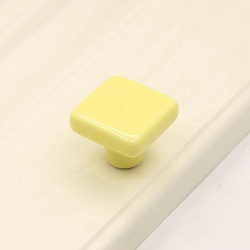 

Cute Retro Ceramic Cabinet Knob Colorful Simple Square Single Hole Handle European Style Ceramic Drawer Knob світло-жовтого кольору