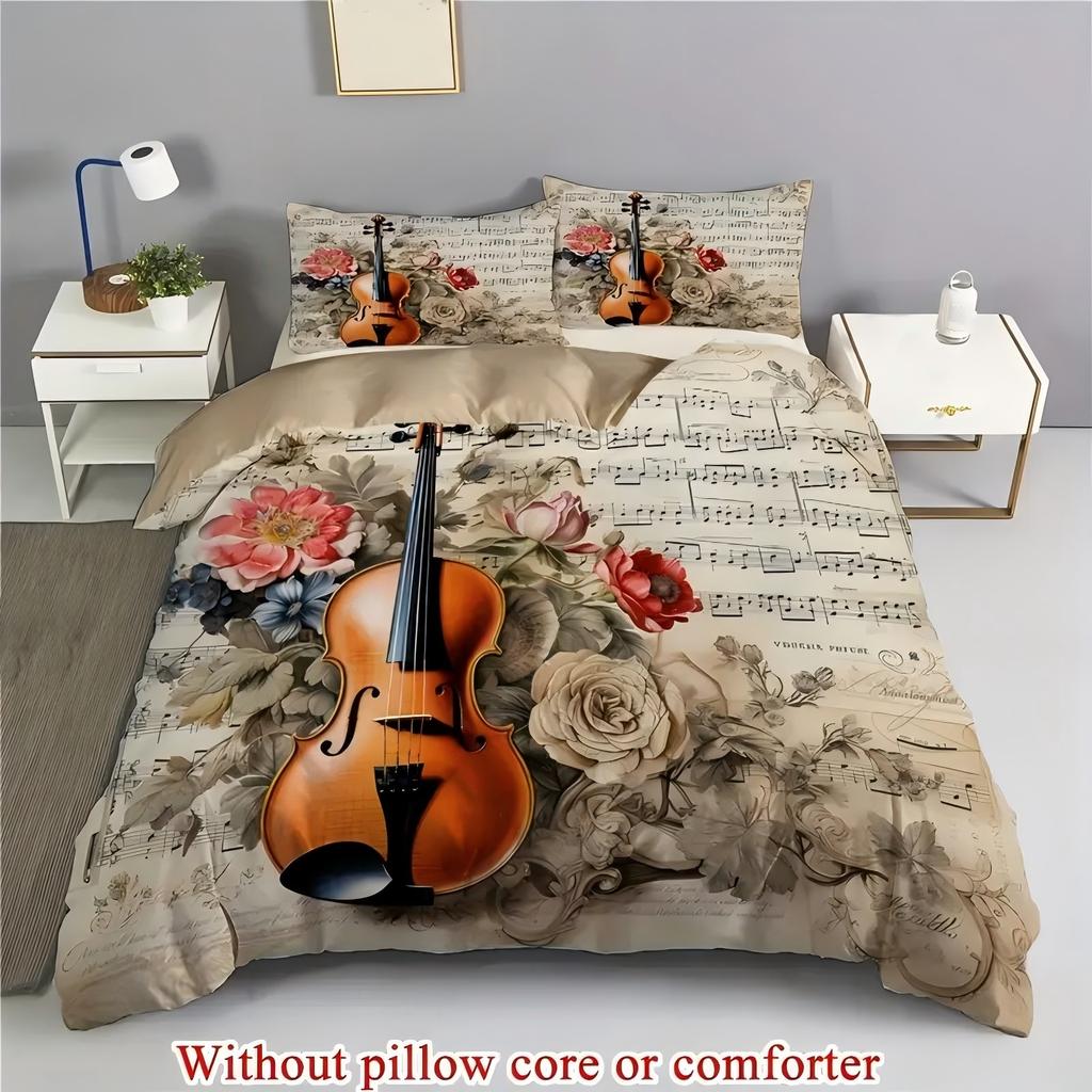 Violin Score Rose 3D Printed Bedding Set Pillowcase Classical Music Art Retro Style Quilt Cover Home Textiles Duvet Cover Set