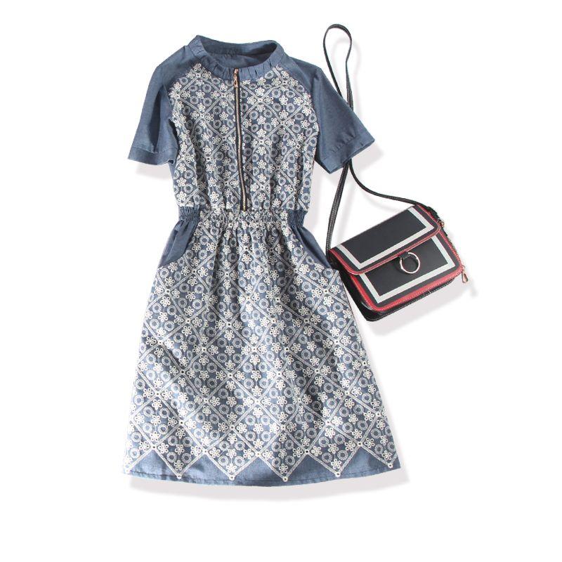 

Foreign Trade Famous Brand 2022 New Cotton and Linen Lace Dress Dark blue 3XL recommend about 70.00kg