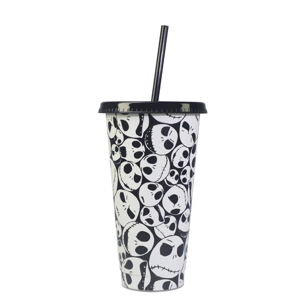 Holiday Temperature-sensitive Color-changing Cup 710ml Single-layer Coffee Plastic Straw Halloween Cup