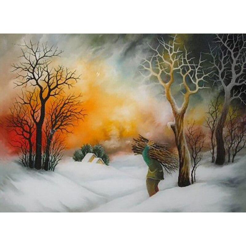 Neues 5D DIY Diamantmalerei Schneeszene Diamantstickerei Schneehaus Kreuzstich Vollrunde Bohrer Heimdekor Manuelles Geschenk