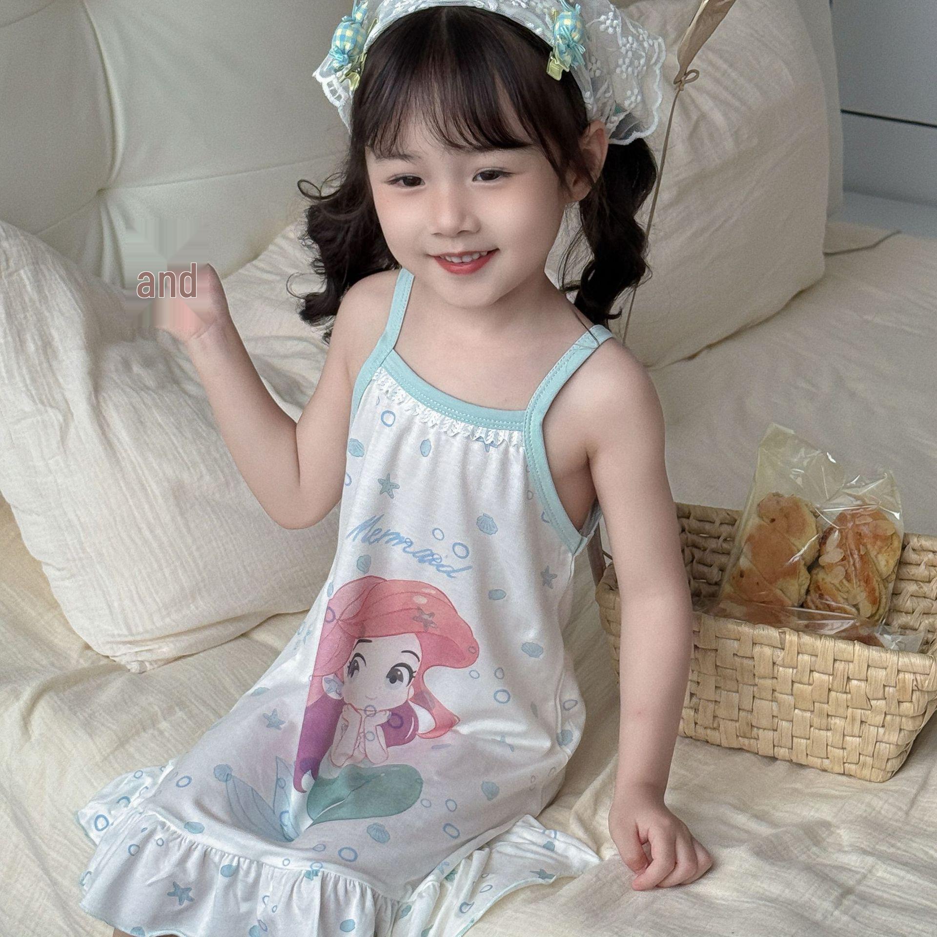 Girls Summer Lace Tencel Nightgown - Little Princess Style For height 73~80cm