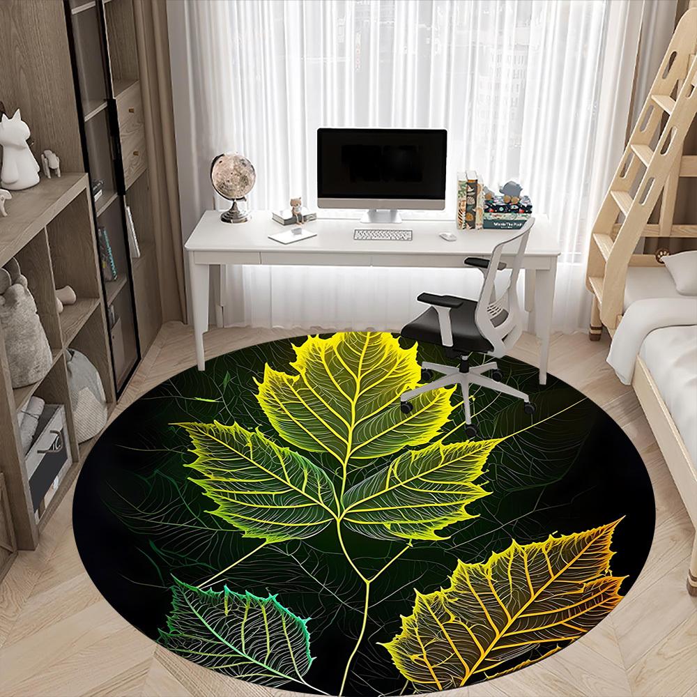 1pc Leaf Nature Office Round Area Rug, Indoor Mat Suitable ForOffice, Under Office Chairs Bedroom Living Room Home Decor, Room Deco  D030