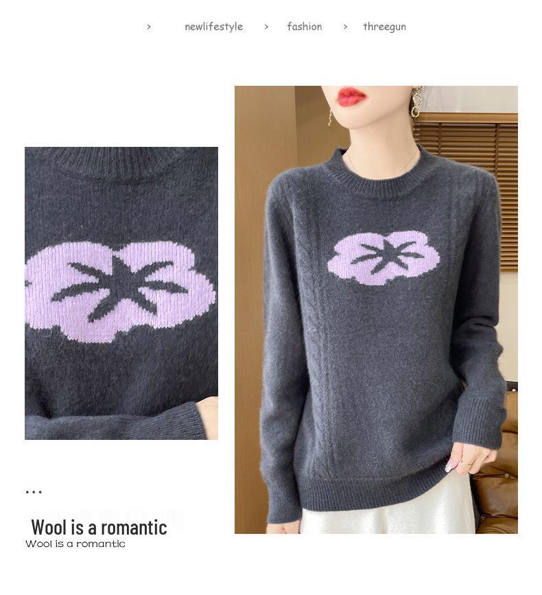 French Retro 3D Flower Wool Knit Top – Versatile, Loose, Stylish & Casual with a Slimming Round Neck Design