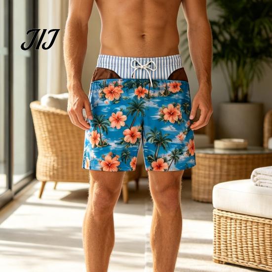 Regalo Scherzo Festivo per Uomini Pantaloncini a Fondo Hairy Grande, a Strisce da Spiaggia con Bandiera USA, Mutande Scherzose per Addio al Celibato, Costumi da Bagno Divertenti Estivi