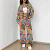 Casual Fashion Autumn and Winter New European and American Women's Clothing Color Flower Printing Suit Women
