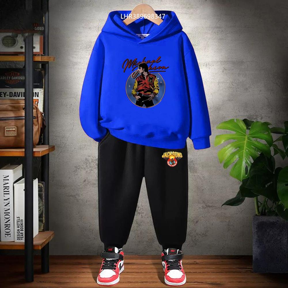 Black Michael Jackson Print Kids Hoodie Black Boy Girl Pink Clothing Casual Coat Top+Trousers Child Outdoors Set Autumn