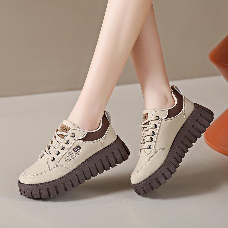 Little White Shoes Women's Spring New Students Is Trendy Versatile Thick Baseplate Shoes Spring and Autumn Casual Shoes Q