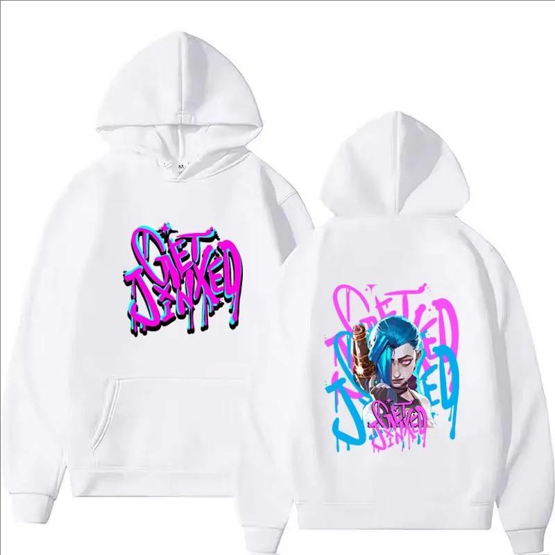 Arcane Jinx Fashion Harajuku Hooded Anime Print Kawaii Long-sleeved Cartoon Fleece Clothes Sweatshirts Women Men