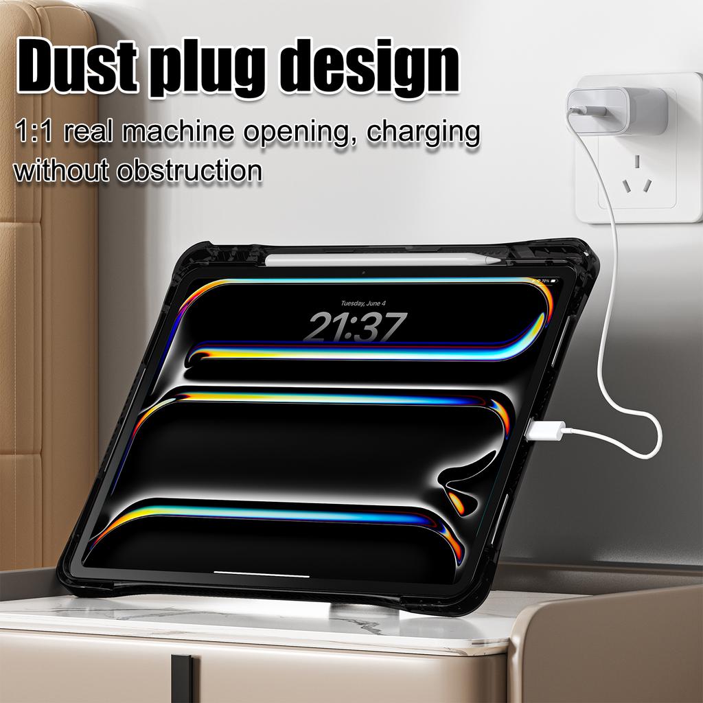 For iPad Pro 13 (2024) Clear Case PC+TPU+Acrylic Kickstand Tablet Back Cover