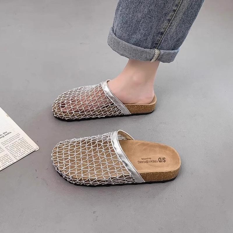 Hong Kong fishing net baotou half drag women summer new wear a pedal hollow thick bottom cool slippers women