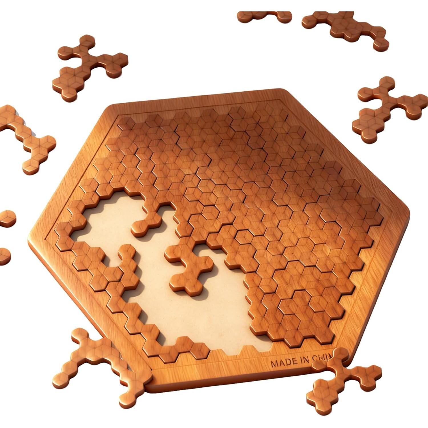 Fractal Tray Puzzle,Hilbert Curve Brain Teaser, Wooden Family Puzzle Game, Challenging Tangram-Style Learning & Entertainment коричневый